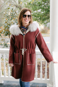 Ladies Rust Knit Jacket Racoon Hood