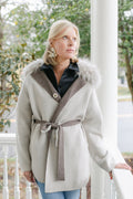 Ladies Oatmeal Knit Jacket Racoon Hood