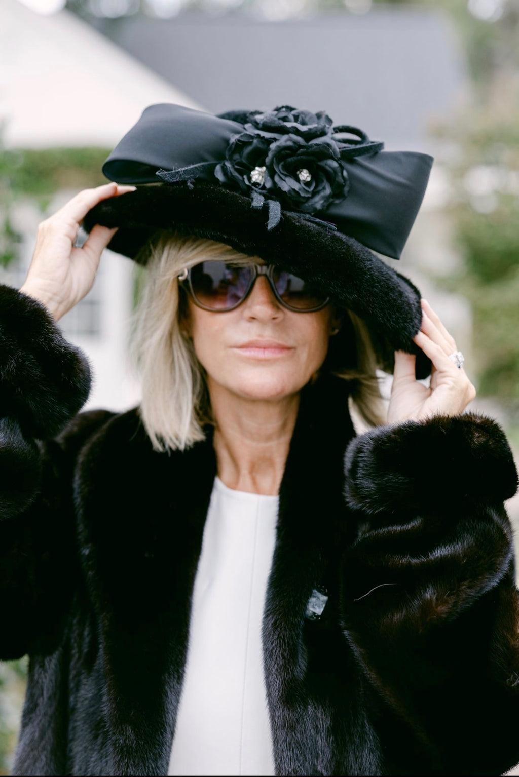 Black Velvet and Mink Hat w Decor