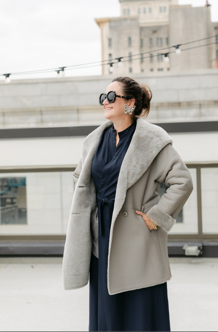Gray Leather Shearling