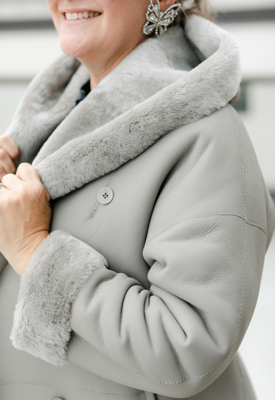 Gray Leather Shearling
