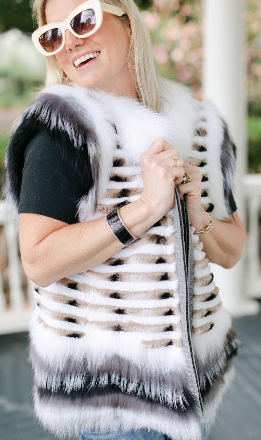 Multi Shade Rex Vest w Fox Trim