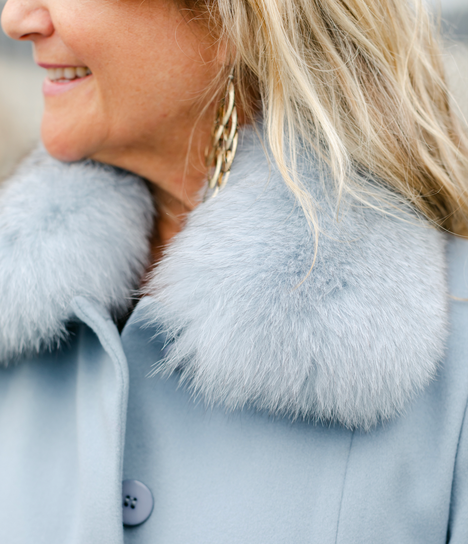 Teal Loro Piana Cashmere Jacket w/Fox Trim