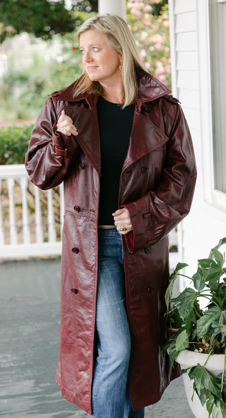 Etienne Aigner Burgundy Leather Coat