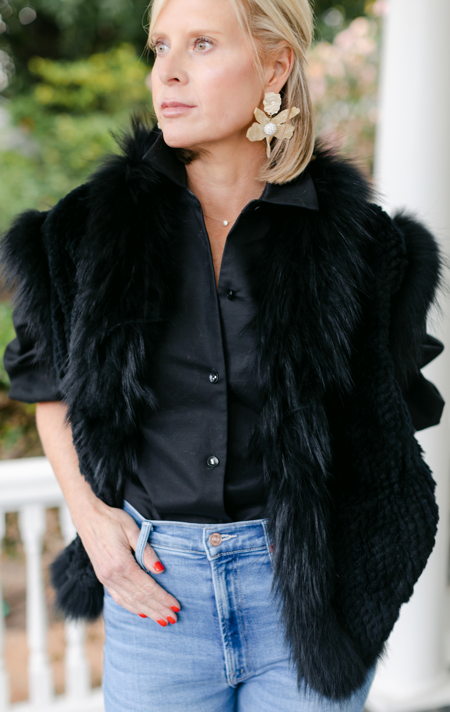 Black Rex Vest w/Racoon Trim