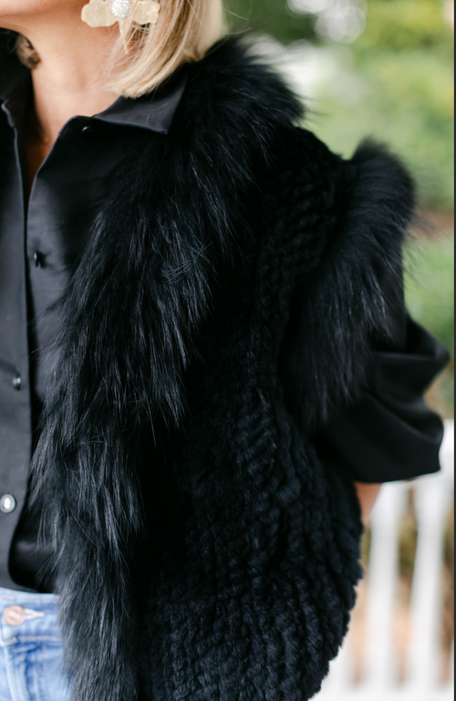 Black Rex Vest w/Racoon Trim