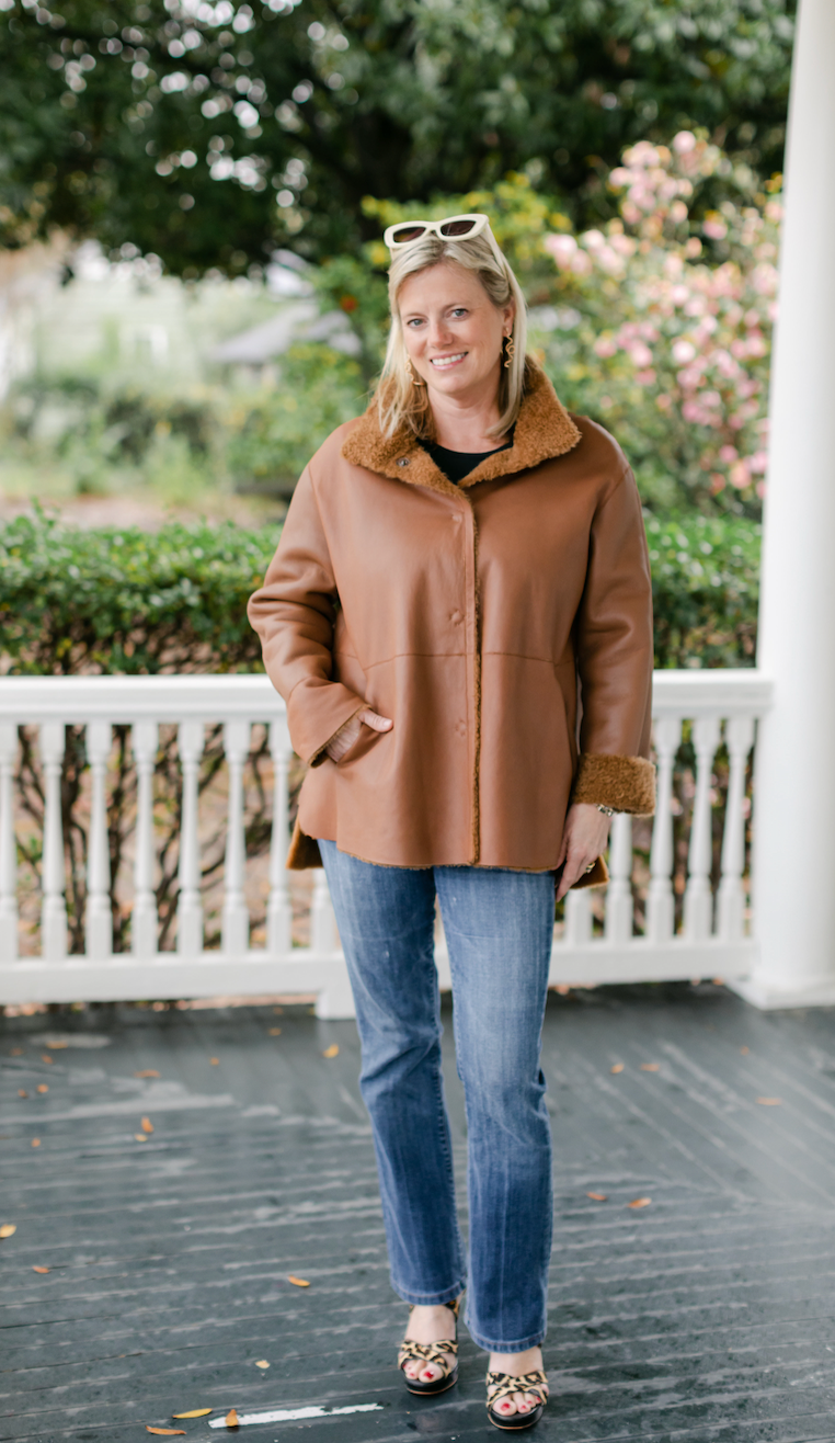 Ladies Cognac Leather Shearling