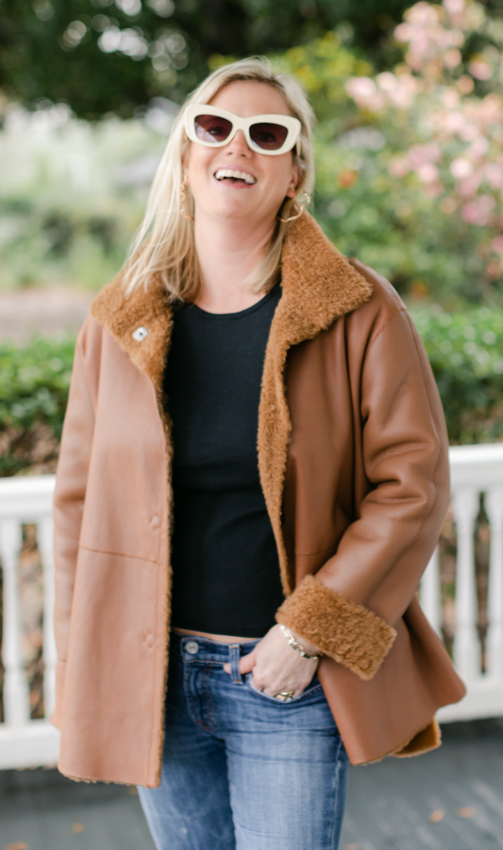 Ladies Cognac Leather Shearling