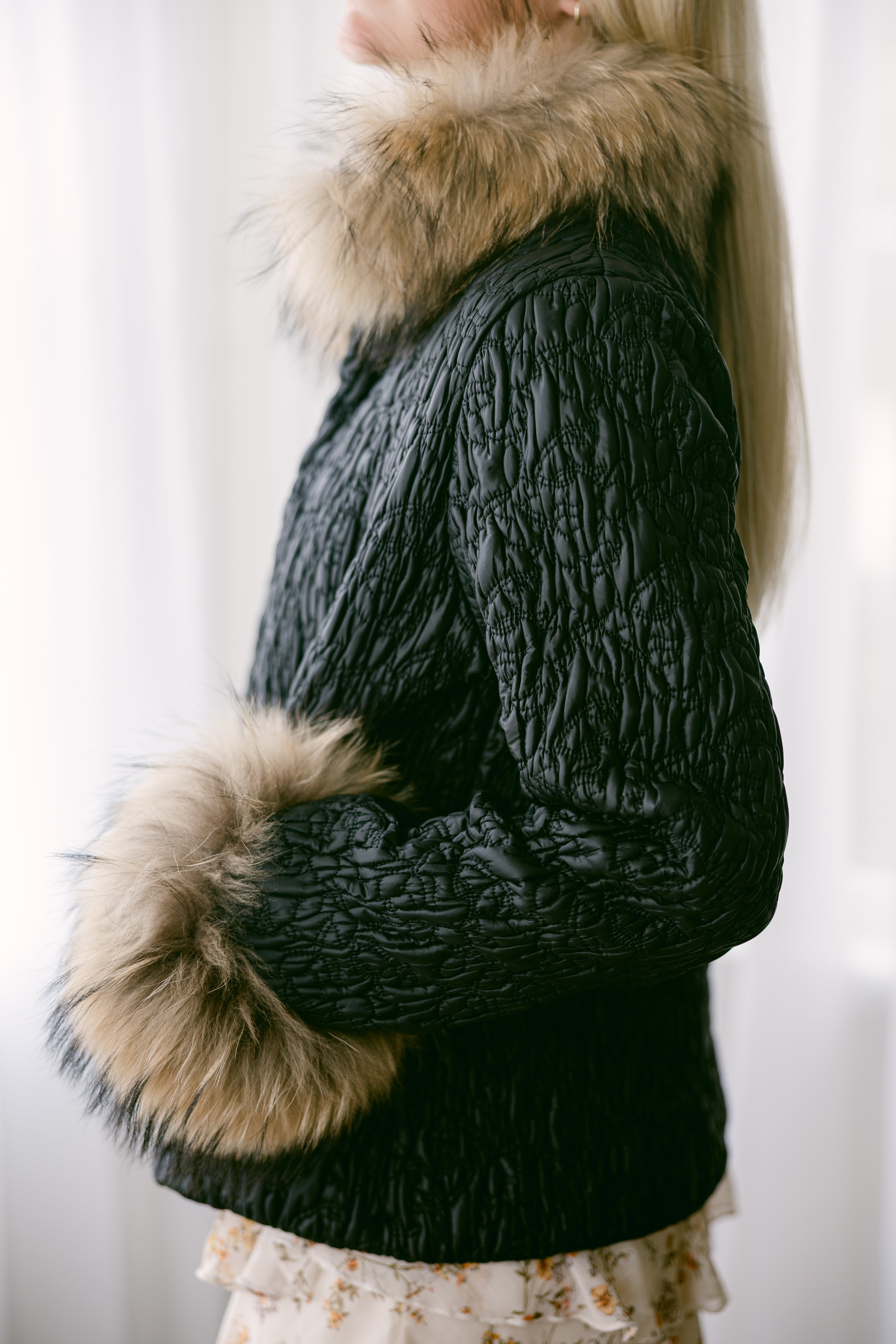 Black Puffer Jacket w/Finn Raccoon Trim
