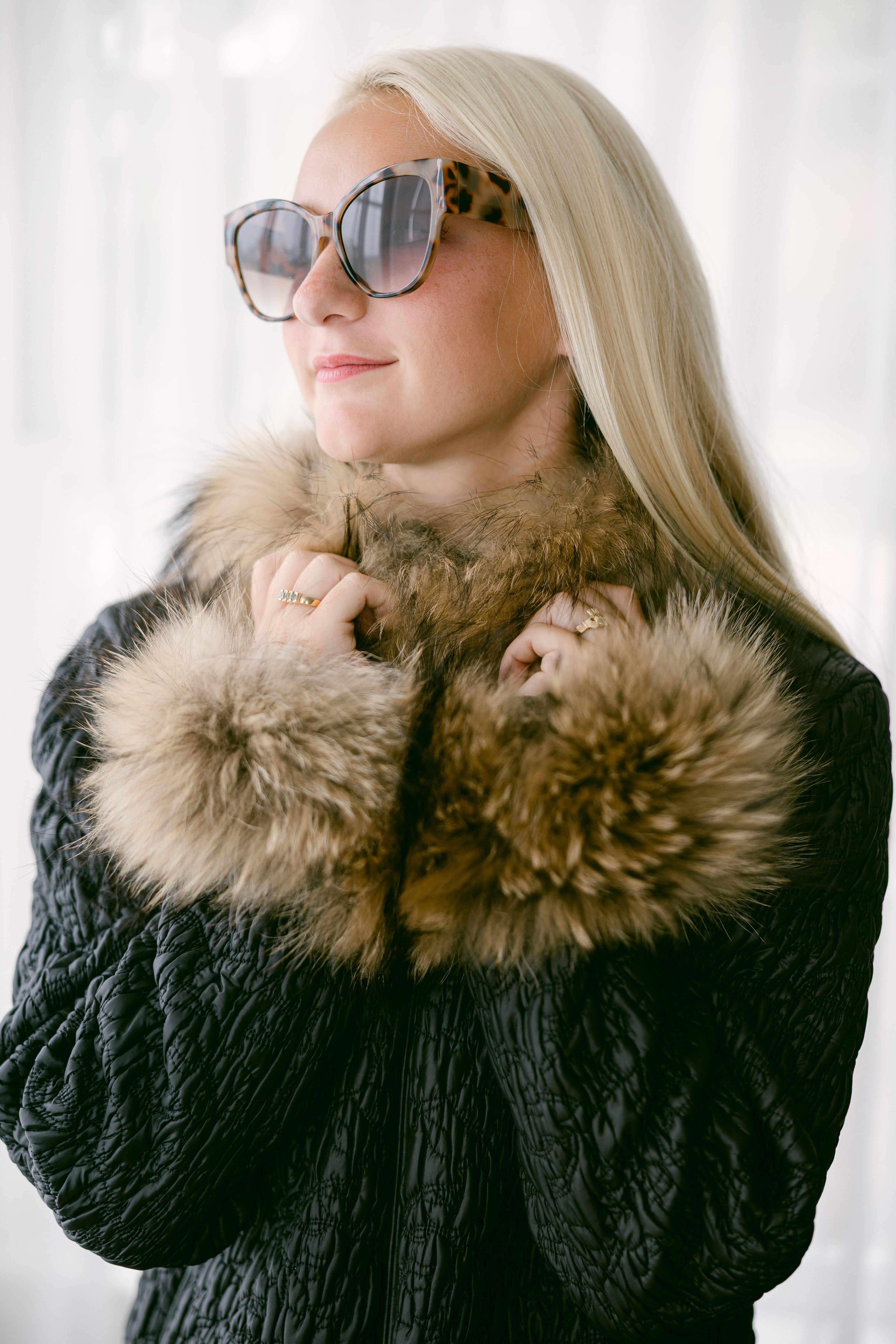 Black Puffer Jacket w/Finn Raccoon Trim