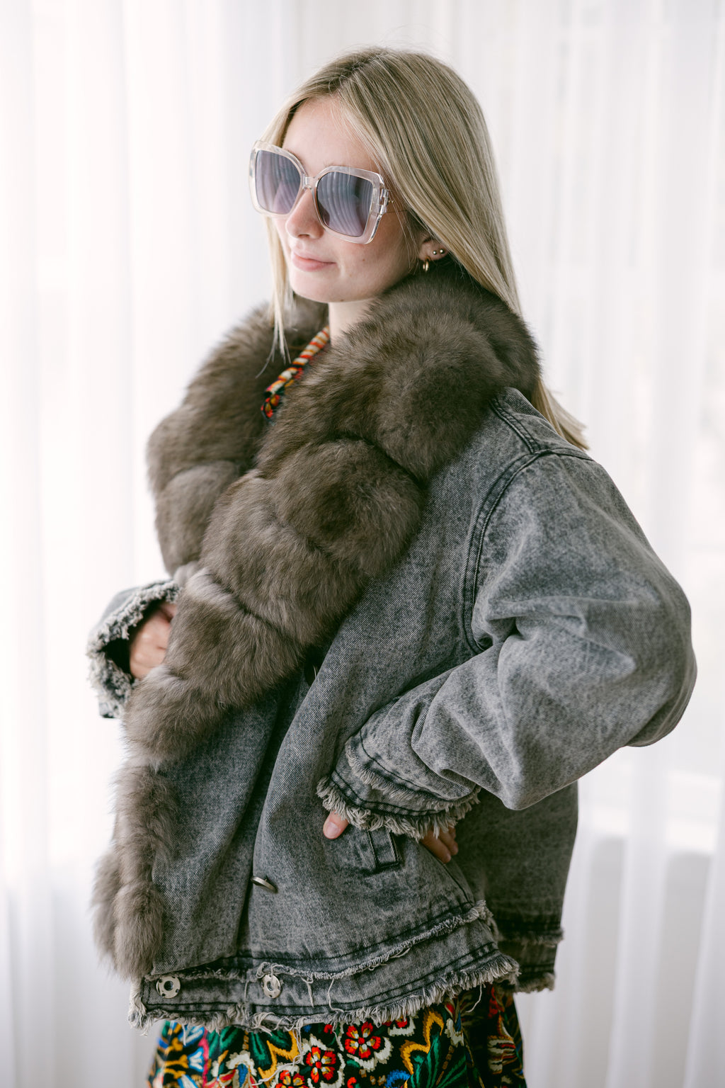 Denim Jacket w/Fox Collar