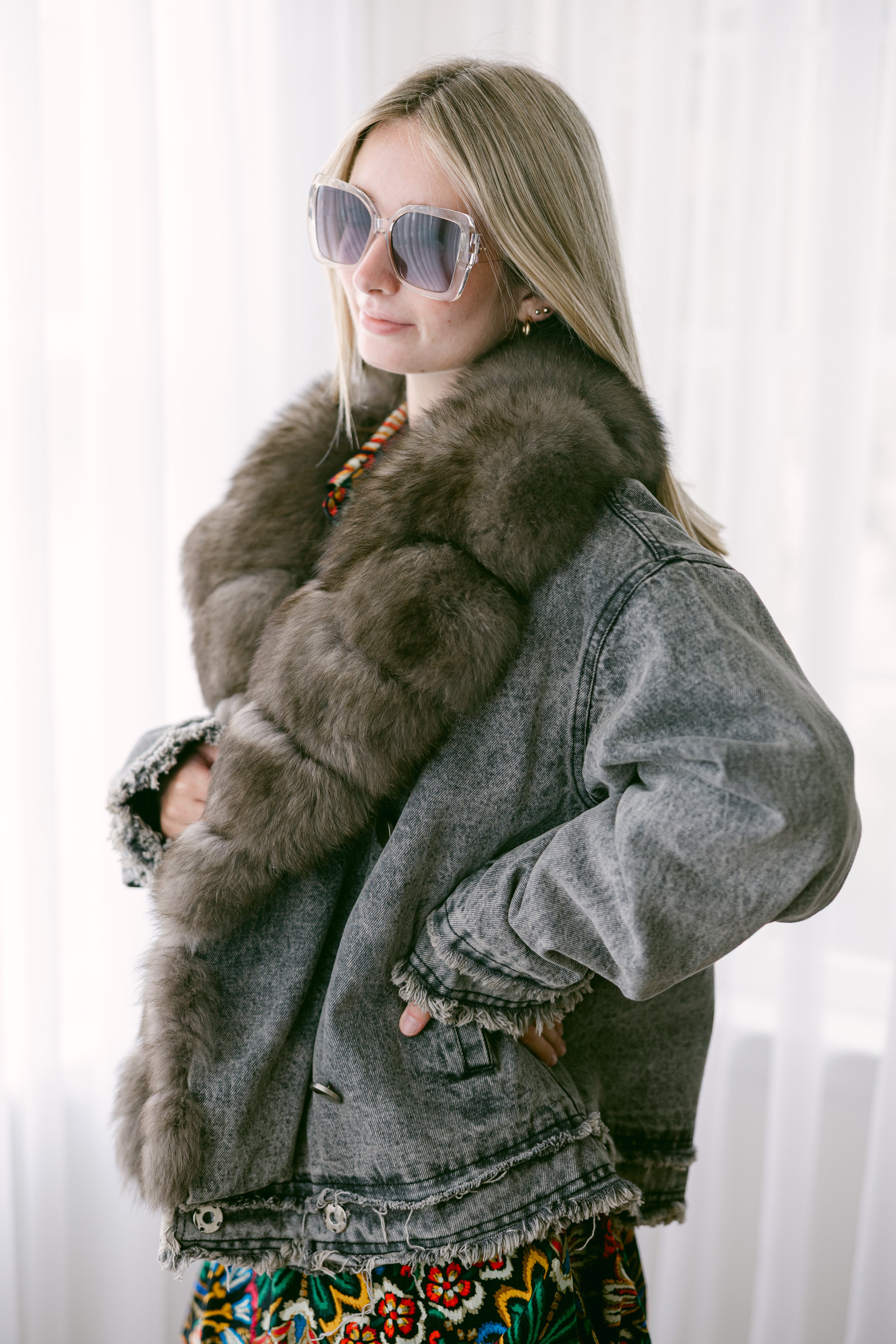 Denim Jacket w/Fox Collar