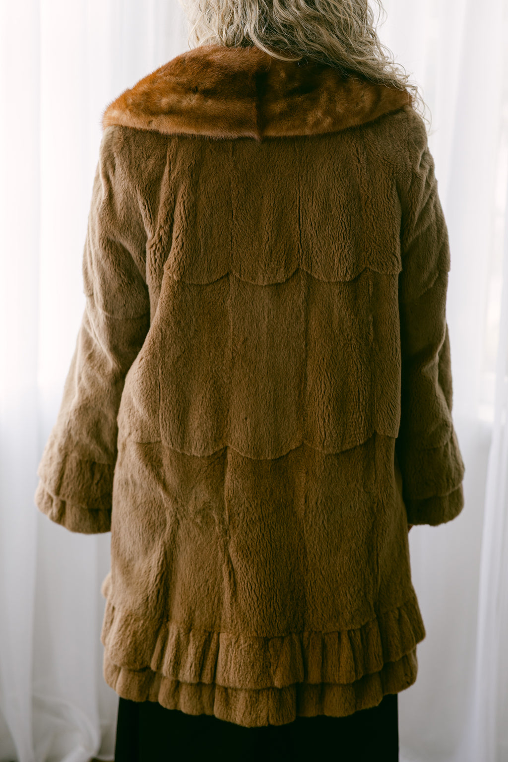 Brown Beaver Coat w Scallop Detail / Mink Collar
