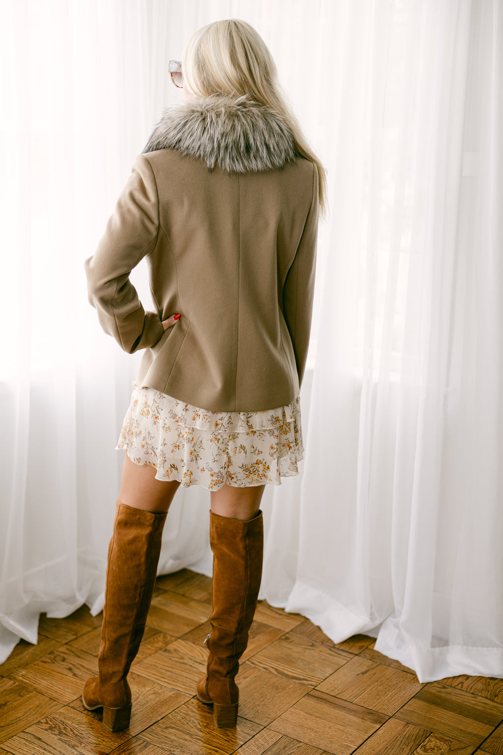 Camel Loro Piana Cashmere Jacket w/Fox Trim