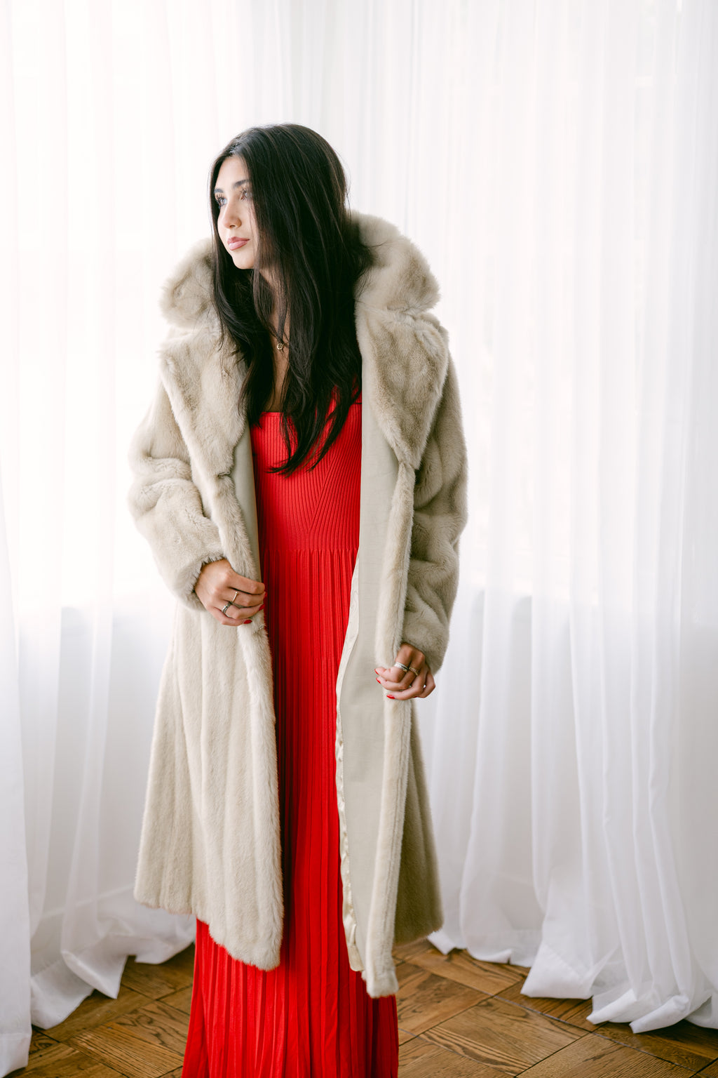 Tourmaline Mink Coat w Leather Belt
