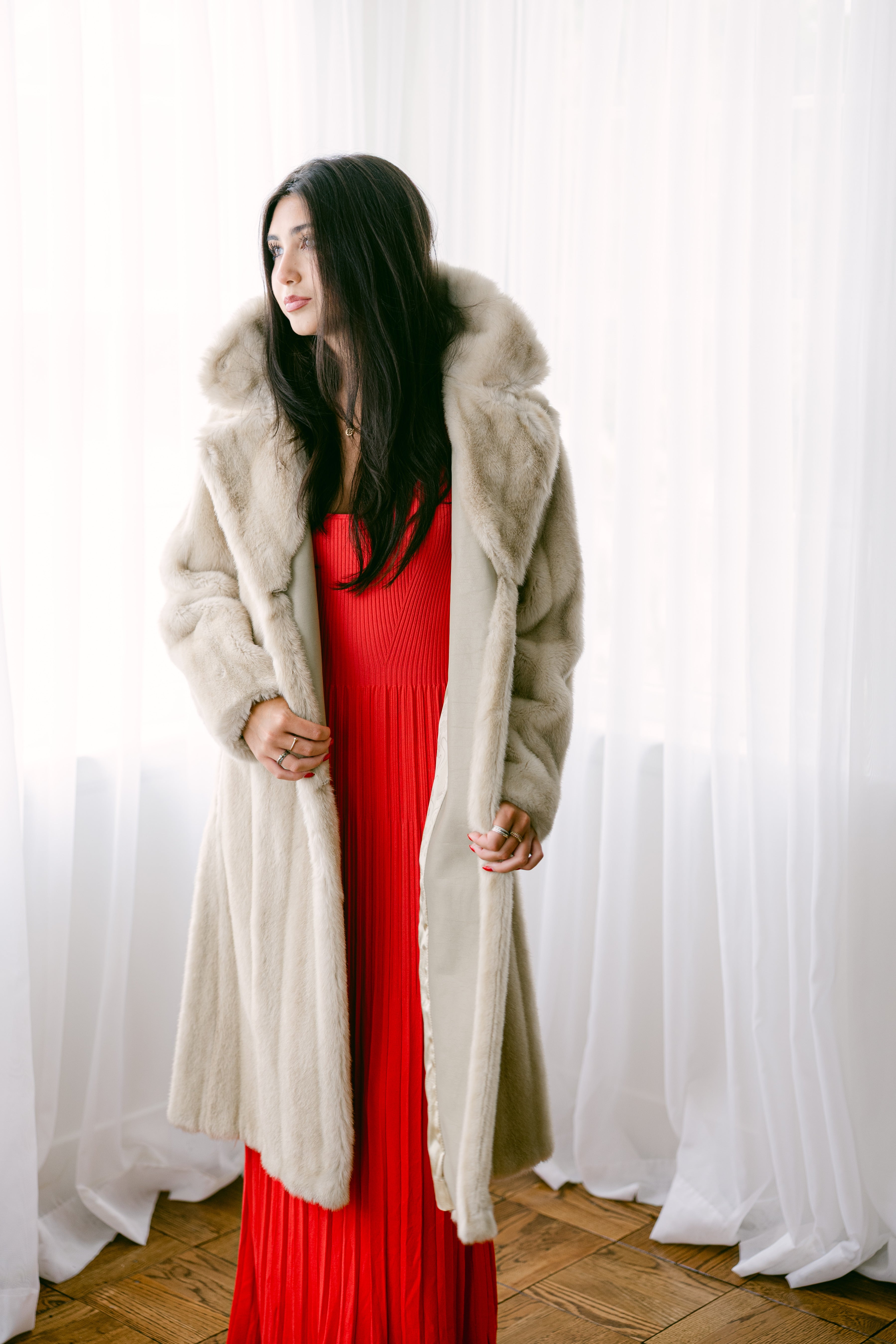 Tourmaline Mink Coat w Leather Belt