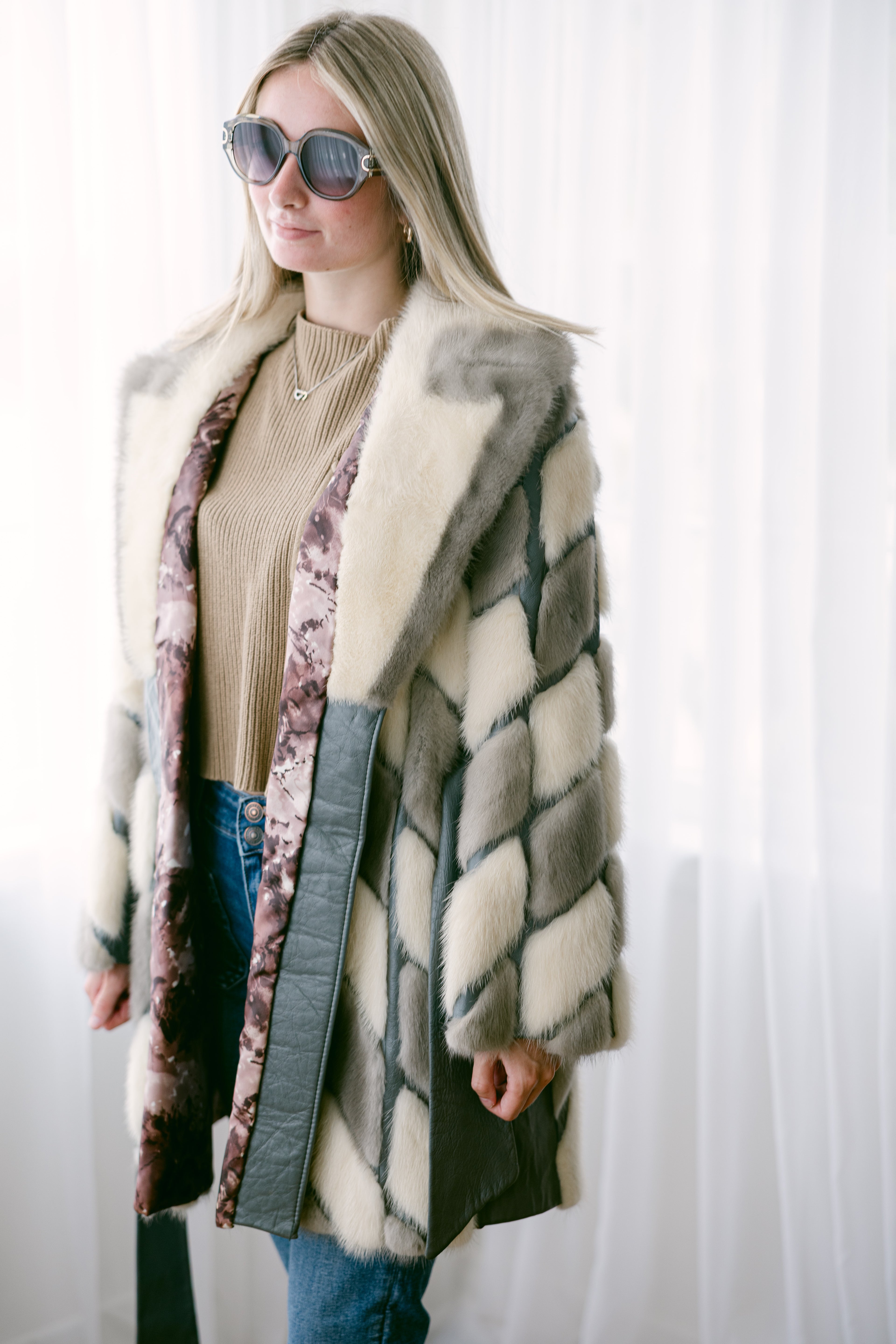 Tourmaline and Iris Mink with Gray Leather and Belt