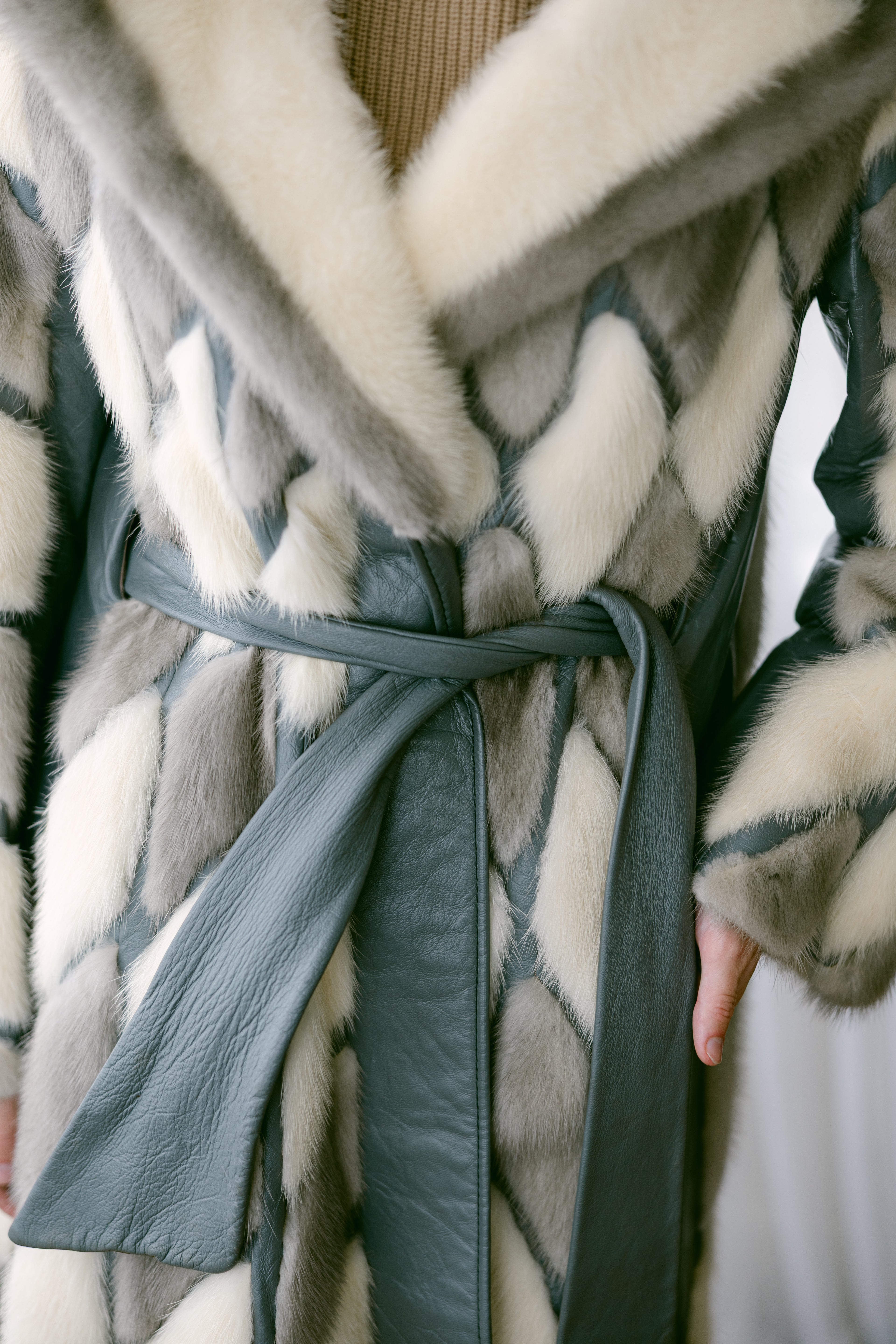Tourmaline and Iris Mink with Gray Leather and Belt