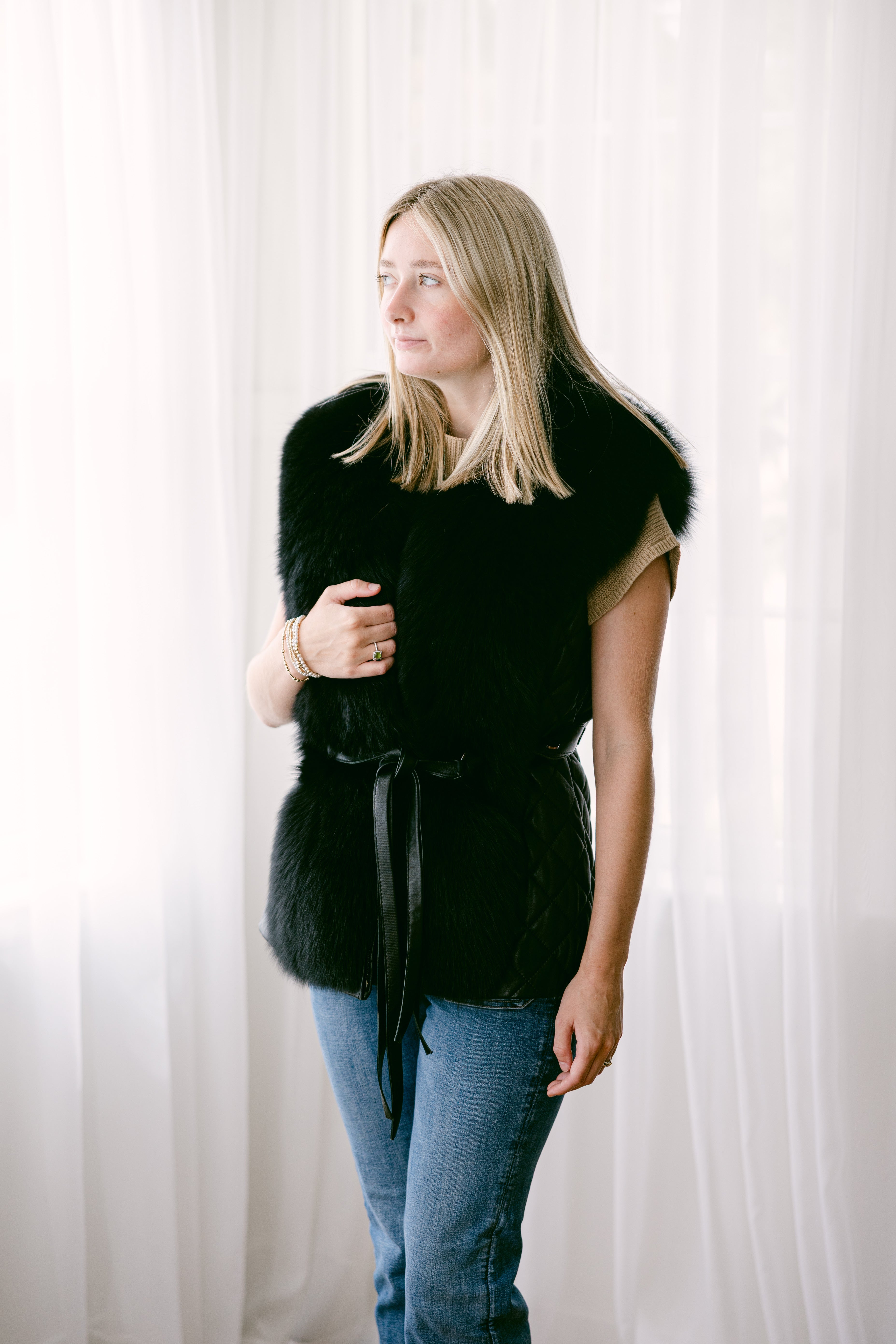 Black Leather and Black Fox Vest