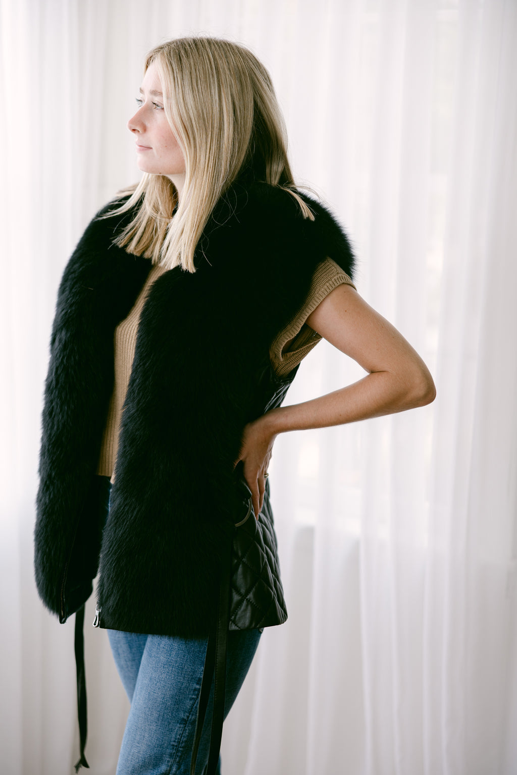 Black Leather and Black Fox Vest