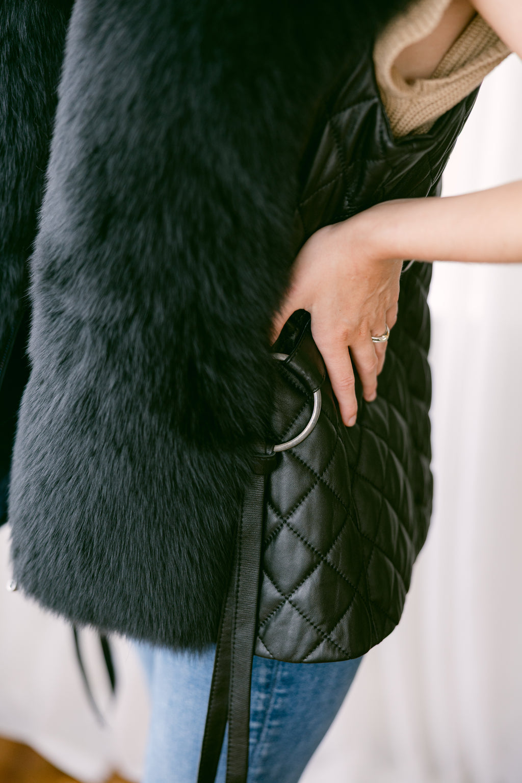 Black Leather and Black Fox Vest