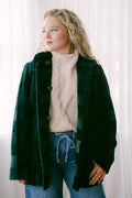 Emerald Mink 29" Jacket w/Horizontal Detail, Stand Up Collar, Reversible to Black 100% Silk
