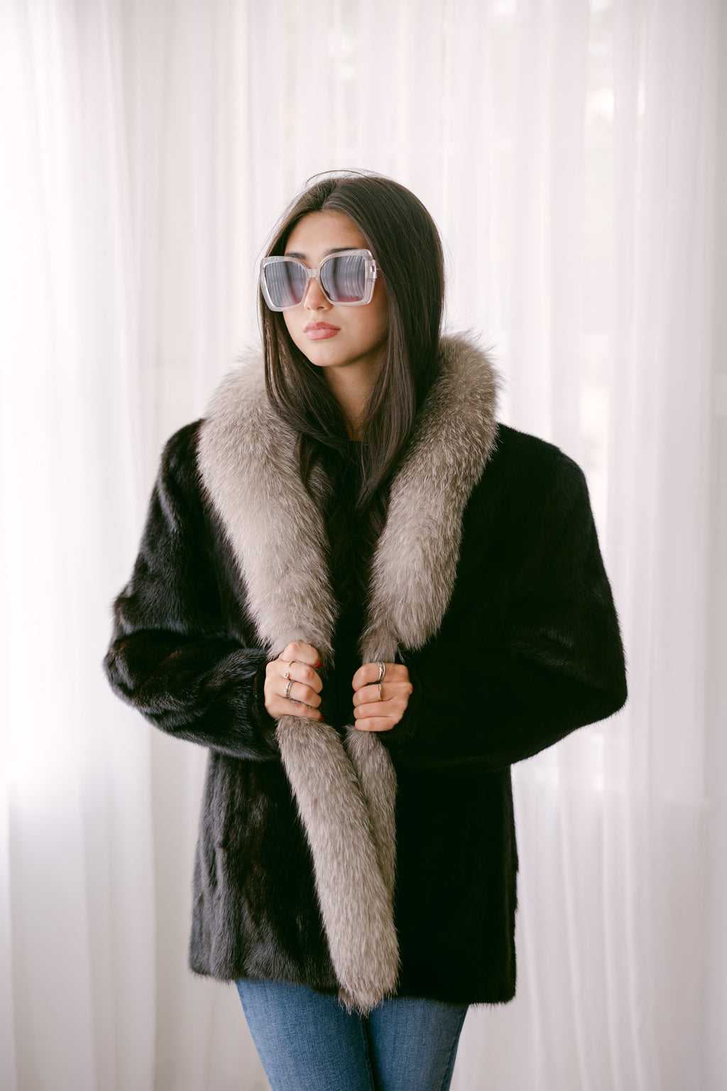 Dark Mahogany Jacket w Long Fox Collar