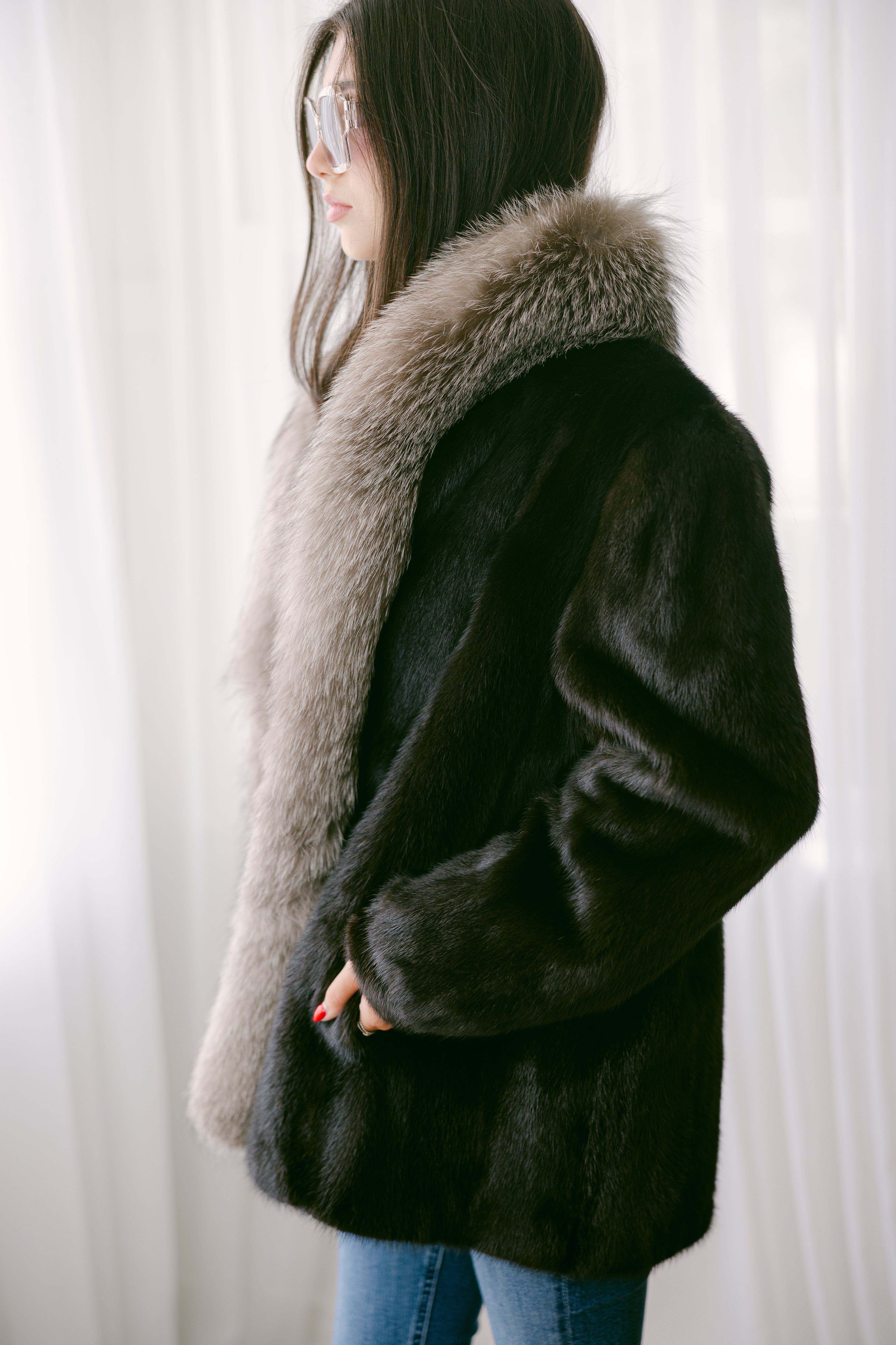 Dark Mahogany Jacket w Long Fox Collar