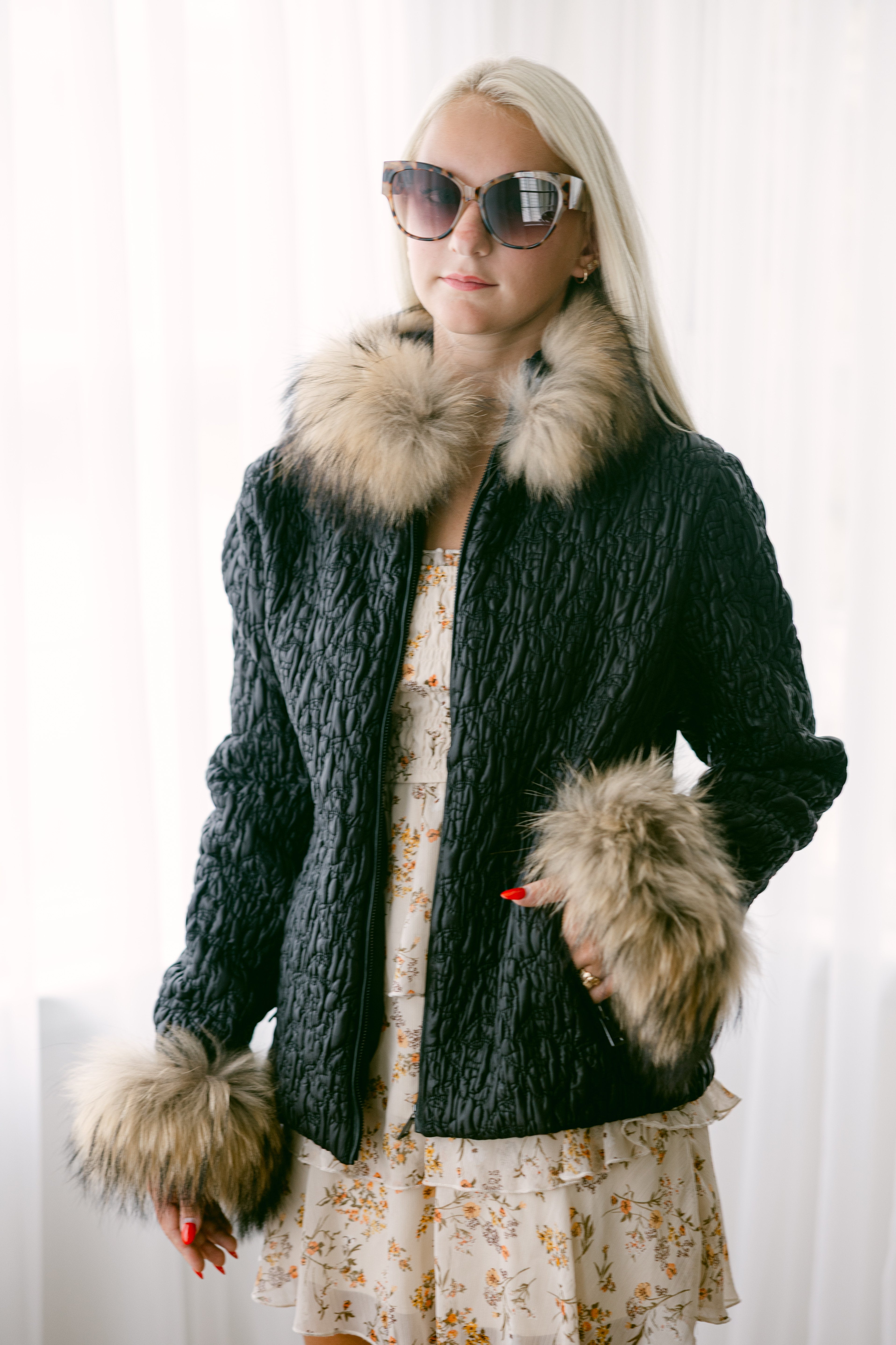 Black Puffer Jacket w/Finn Raccoon Trim